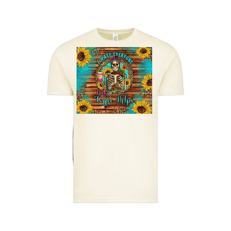 I Hate Everyone But Coffee Helps Western Skeleton Coffee Sunflowers Vintage Tee by Artiststas | Teevron