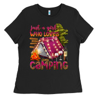 Black just a girl who loves camping Ladies Tee - texasbilliewilder
