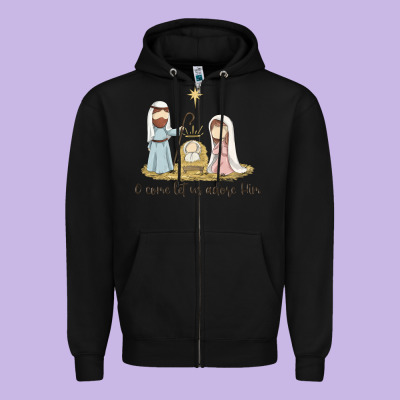 O Come Let Us Adore Him Zipper Hoodie Designed By Maliassmallbusiness