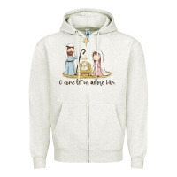 Oatmeal Heather o come let us adore him Zipper Hoodie - MaliasSmallBusiness