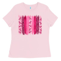 Bubblegum Pink Breast Cancer Brushstrokes Ladies Tee - RanaPortraitStore