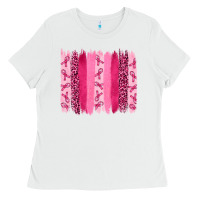 White Breast Cancer Brushstrokes Ladies Tee - RanaPortraitStore