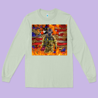Western Firefighter With American Long Sleeve Tee Designed By Lillyallendesigns