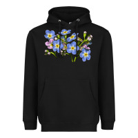 Black Forget Me Not Flower Illustrations Heavyweight Hoodie - LillyAllenDesigns
