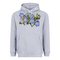 Heather Grey Forget Me Not Flower Illustrations Heavyweight Hoodie - LillyAllenDesigns