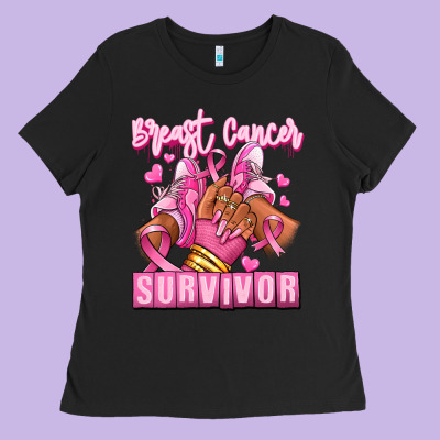 Ladies Tee Breast Cancer survivor afro girl sneakers