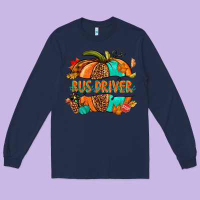 Bus Driver Pumpkin Long Sleeve Tee Designed By Nancycooperartshop