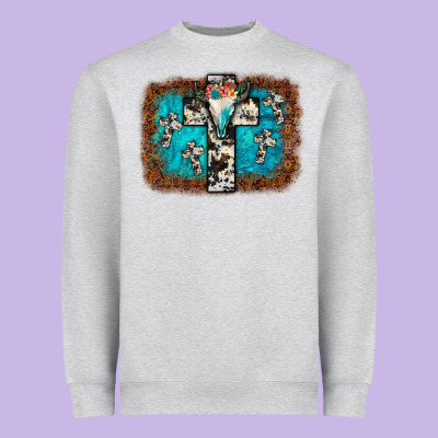 Bull Skull Cross Backgraund Heavyweight Sweatshirt Designed By Jahusdesignshop