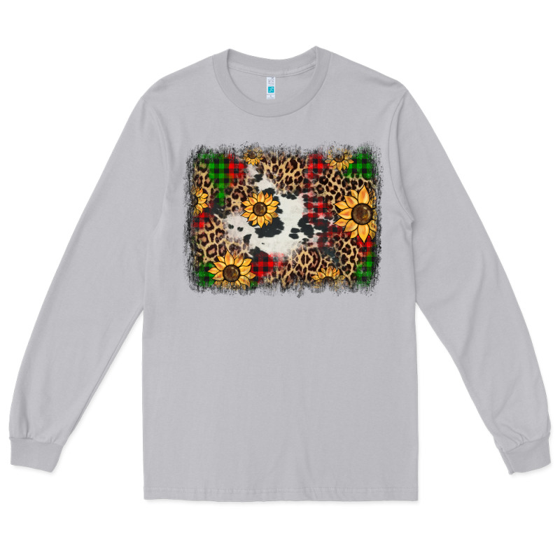 Distressed Christmas Sunflowers Leopard Cowhide Background Long Sleeve Tee by Jasminsmagicworld | Teevron
