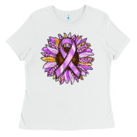 White Cancer Awareness Sunflower Ladies Tee - RanaPortraitStore