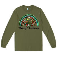 Army Green merry christmas cactus rainbow Long Sleeve Tee - BarkalooDesign