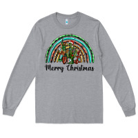 Heather Grey merry christmas cactus rainbow Long Sleeve Tee - BarkalooDesign