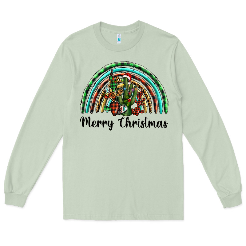 Merry Christmas Cactus Rainbow Long Sleeve Tee by BarkalooDesign | Teevron