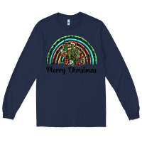 Navy merry christmas cactus rainbow Long Sleeve Tee - BarkalooDesign