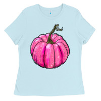 Baby Blue Breast Cancer Awareness Pink Pumpkin Ladies Tee - RanaPortraitStore