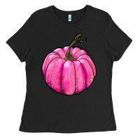 Black Breast Cancer Awareness Pink Pumpkin Ladies Tee - RanaPortraitStore