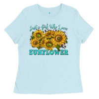 Baby Blue just a girl who loves sunflower Ladies Tee - texasbilliewilder