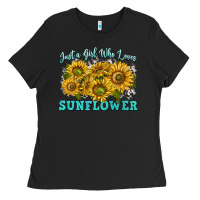 Black just a girl who loves sunflower Ladies Tee - texasbilliewilder