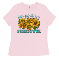 Bubblegum Pink just a girl who loves sunflower Ladies Tee - texasbilliewilder