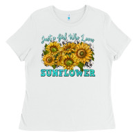 White just a girl who loves sunflower Ladies Tee - texasbilliewilder