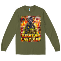 Army Green First In last Out Firefighter Long Sleeve Tee - LillyAllenDesigns