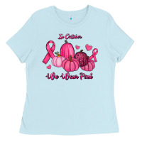 Baby Blue In October We Wear Pink Pumpkins Ladies Tee - RanaPortraitStore