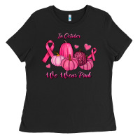 Black In October We Wear Pink Pumpkins Ladies Tee - RanaPortraitStore
