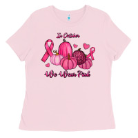 Bubblegum Pink In October We Wear Pink Pumpkins Ladies Tee - RanaPortraitStore