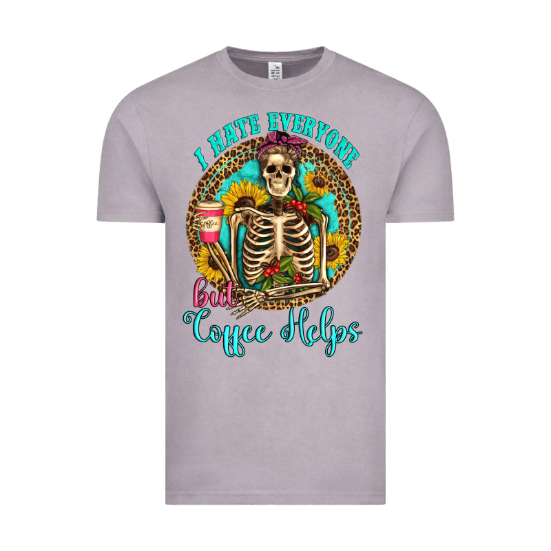 I Hate Everyone But Coffee Helps Western Skeleton Coffee Sunflowers Vintage Tee by Artiststas | Teevron