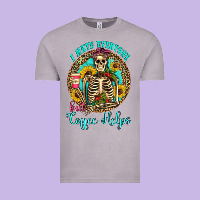 I Hate Everyone But Coffee Helps Western Skeleton Coffee Sunflowers Vintage Tee Designed By Artiststas