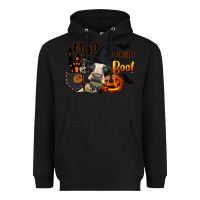 Black Moo I Mean Boo Holstein Cow Heavyweight Hoodie - LillyAllenDesigns