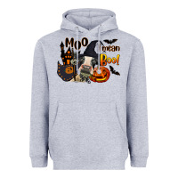 Heather Grey Moo I Mean Boo Holstein Cow Heavyweight Hoodie - LillyAllenDesigns
