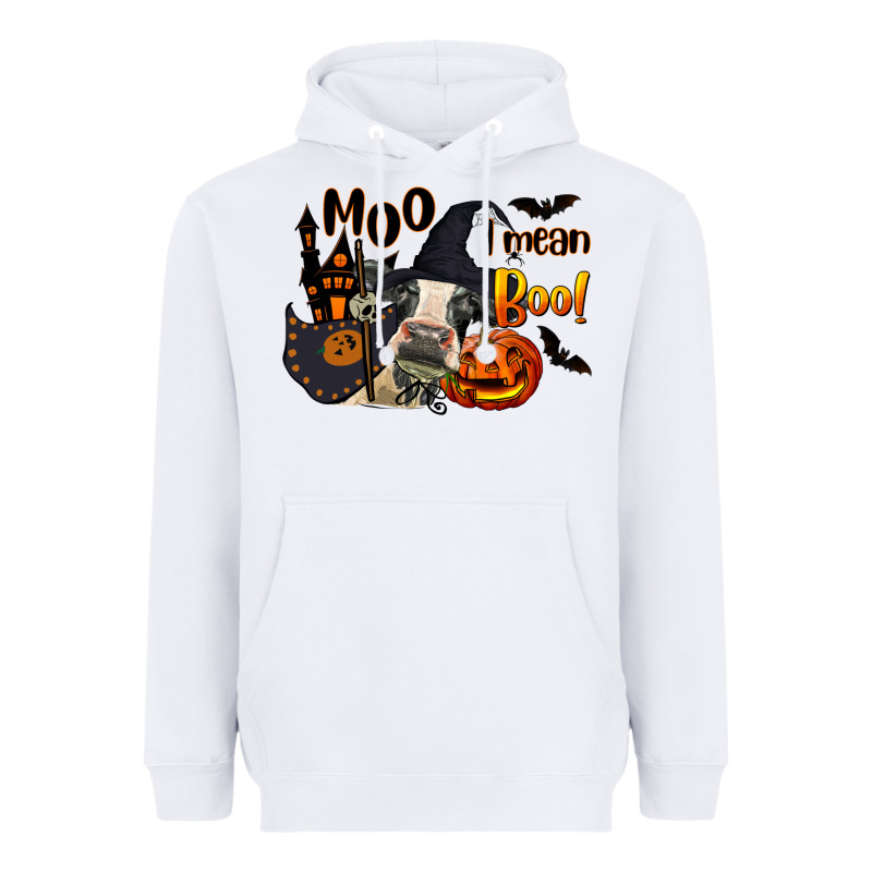 Moo I Mean Boo Holstein Cow Heavyweight Hoodie by LillyAllenDesigns | Teevron