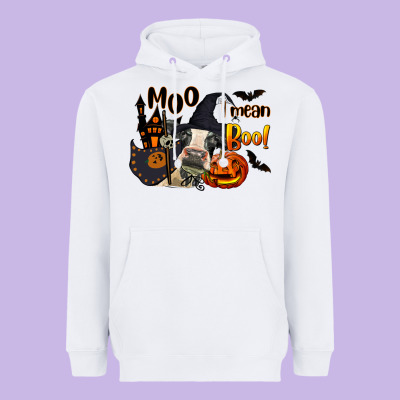 Moo I Mean Boo Holstein Cow Heavyweight Hoodie Designed By Lillyallendesigns