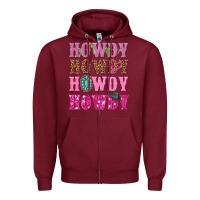 Burgundy pink howdy howdy howdy Zipper Hoodie - NancyCooperArtShop