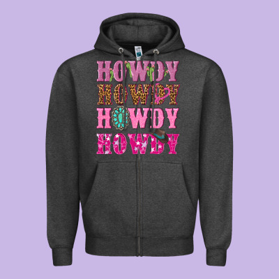 Pink Howdy Howdy Howdy Zipper Hoodie Designed By Nancycooperartshop