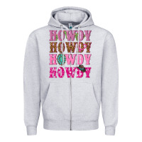 Heather Grey pink howdy howdy howdy Zipper Hoodie - NancyCooperArtShop