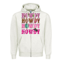Oatmeal Heather pink howdy howdy howdy Zipper Hoodie - NancyCooperArtShop