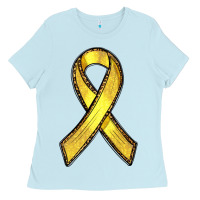 Baby Blue Gold Cancer ribbon Ladies Tee - RanaPortraitStore
