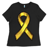 Black Gold Cancer ribbon Ladies Tee - RanaPortraitStore