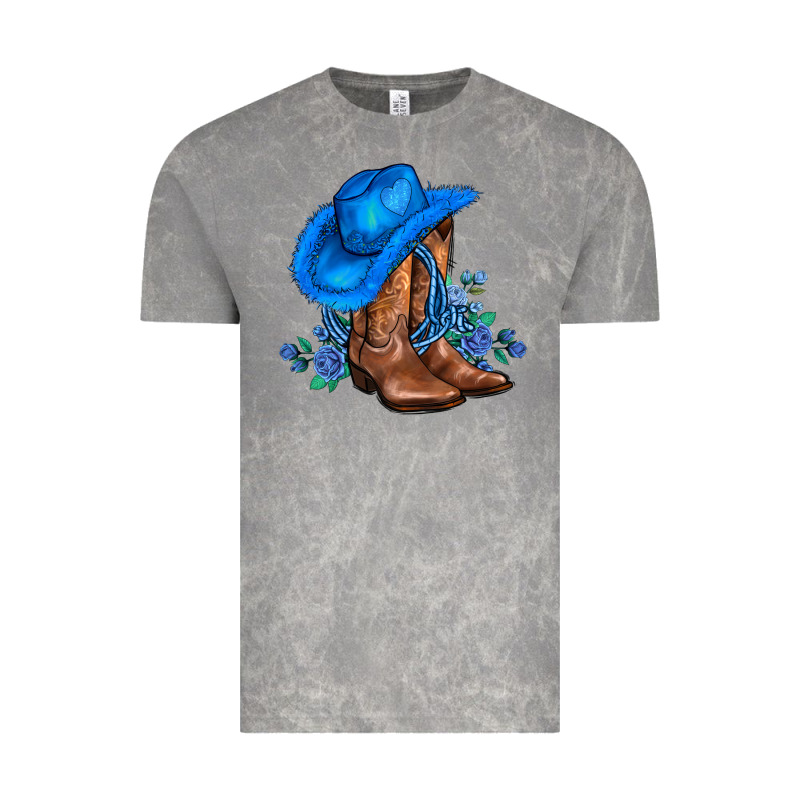 Valentines Day Blue Boots Cowgirl Hat And Roses Vintage Tee by AdoDesignShop | Teevron
