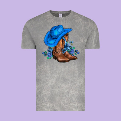 Valentines Day Blue Boots Cowgirl Hat And Roses Vintage Tee Designed By Adodesignshop
