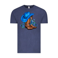 Vintage Denim valentines day blue boots cowgirl hat and roses Vintage Tee - AdoDesignShop
