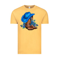 Vintage Mustard valentines day blue boots cowgirl hat and roses Vintage Tee - AdoDesignShop