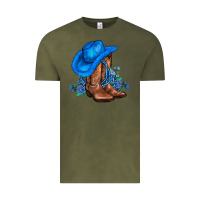 Vintage Olive valentines day blue boots cowgirl hat and roses Vintage Tee - AdoDesignShop