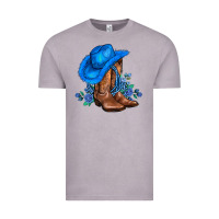 Vintage Zinc valentines day blue boots cowgirl hat and roses Vintage Tee - AdoDesignShop