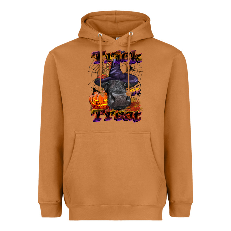 Trick Or Treat Black Angus Heifer Heavyweight Hoodie by LillyAllenDesigns | Teevron