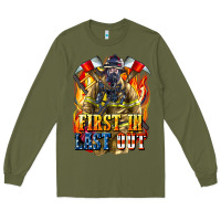 Army Green First In last Out American Firefighter Long Sleeve Tee - LillyAllenDesigns