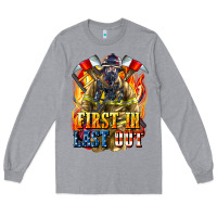 Heather Grey First In last Out American Firefighter Long Sleeve Tee - LillyAllenDesigns