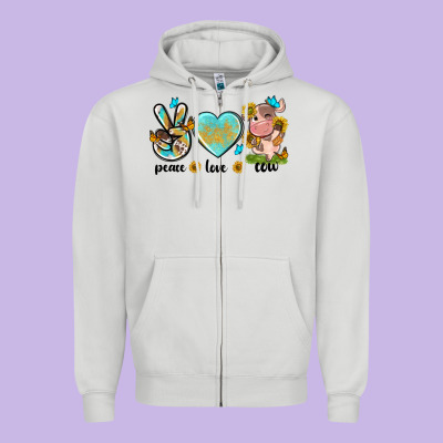 Peace Love Cute Cow Zipper Hoodie Designed By Nancycooperartshop